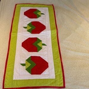 Handmade Strawberry Patch Quilted Table Runner - Red & Green